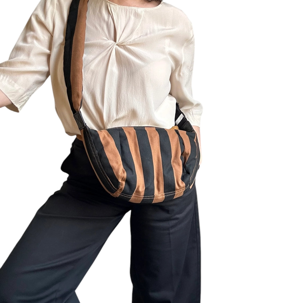 Sixton Cross Body Sling Bag Brown/Black Stripe
