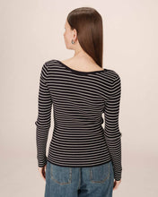 Load image into Gallery viewer, Grace and Mila ‘Samedi’ Stripe Boat Neck Tee Navy

