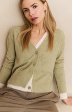 Load image into Gallery viewer, YAYA Contrast V Neck Cardigan Pale Olive
