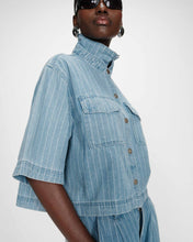 Load image into Gallery viewer, Grace and Mila Cropped Stripe Denim Shacket
