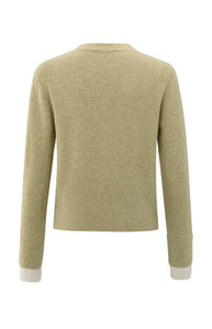 YAYA Contrast V Neck Cardigan Pale Olive