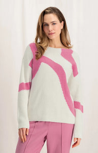 YAYA Jacquard sweater with boatneck and long sleeves.
