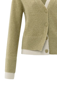 YAYA Contrast V Neck Cardigan Pale Olive