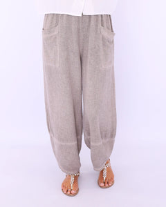 Barrel Leg Linen Blend Trousers