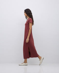 Yerse Burgundy Cap Sleeve Midi Dress