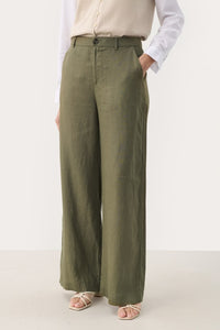 Part Two Olive Green Linen Trousers