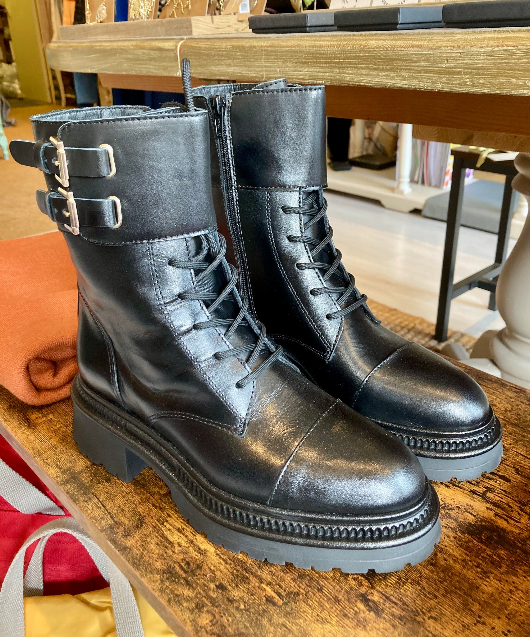 Black leather military boots online