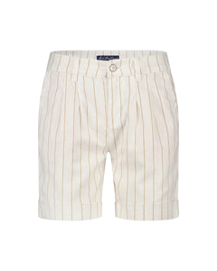Red Button Linen Stripe Shorts