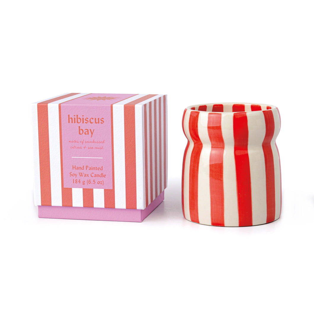 Cabana Red Striped Ceramic Candle - Hibiscus Bay