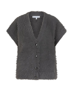 Red Button Sleeveless ‘Fuzzy’ Vest