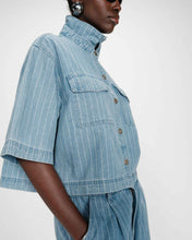 Load image into Gallery viewer, Grace and Mila Cropped Stripe Denim Shacket
