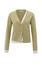 Load image into Gallery viewer, YAYA Contrast V Neck Cardigan Pale Olive
