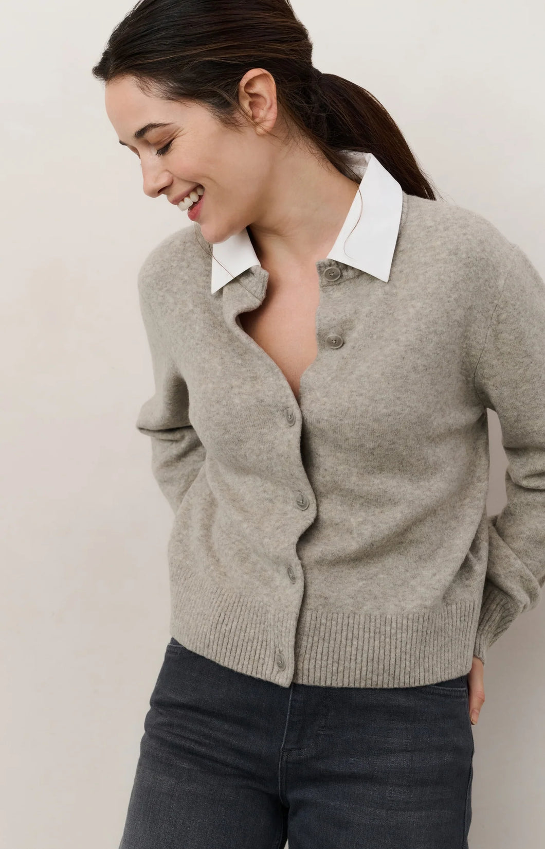 YAYA Cardigan with Faux Detachable Collar