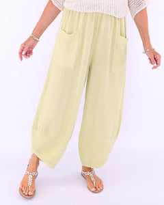 Barrel Leg Linen Blend Trousers