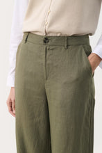 Load image into Gallery viewer, Part Two Olive Green Linen Trousers
