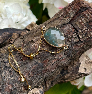 14ct Gold Plated Labradorite Adjustable Bracelet