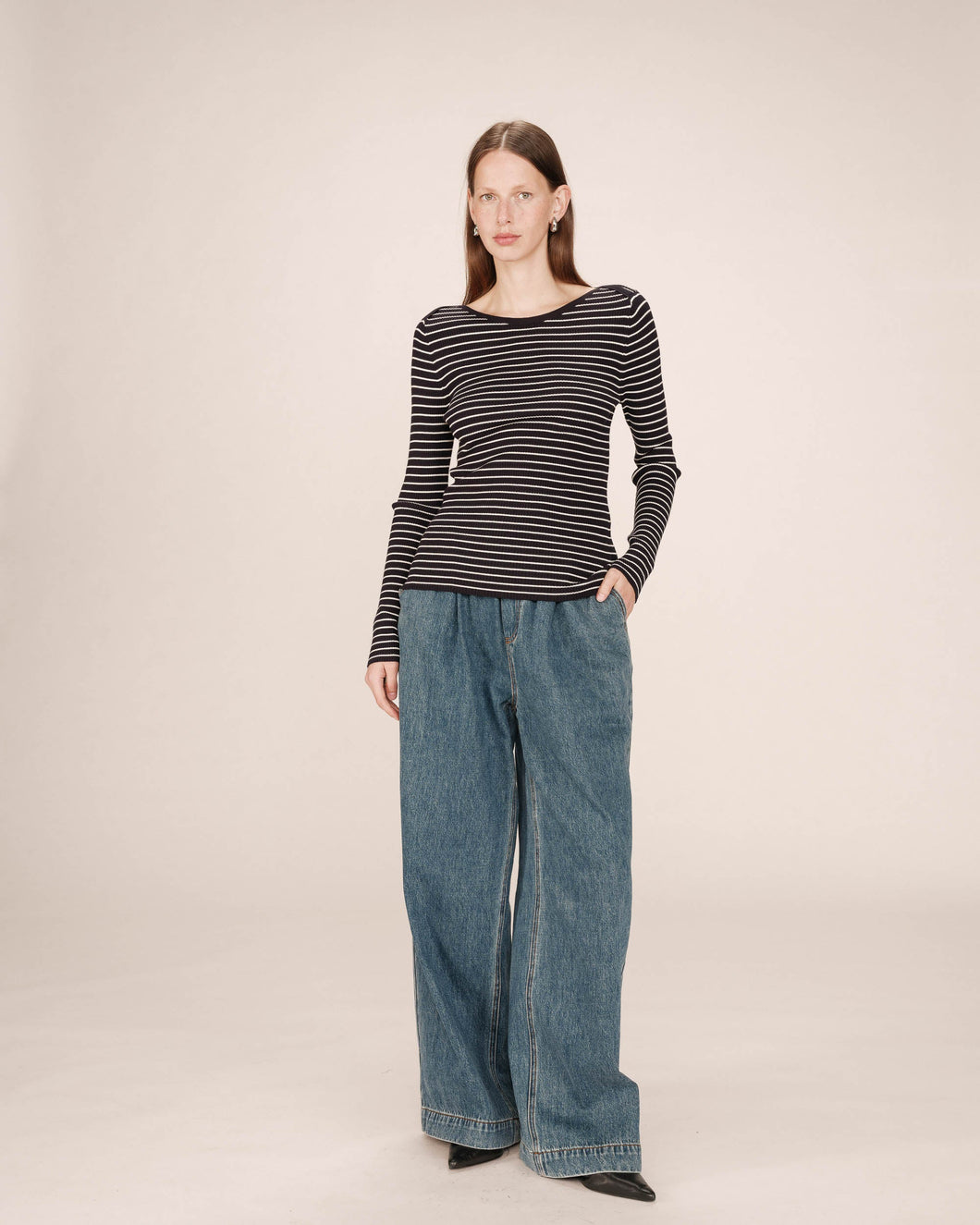 Grace and Mila ‘Samedi’ Stripe Boat Neck Tee Navy