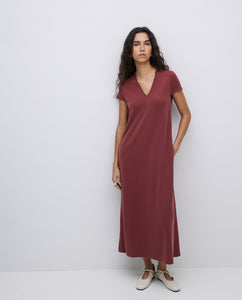 Yerse Burgundy Cap Sleeve Midi Dress