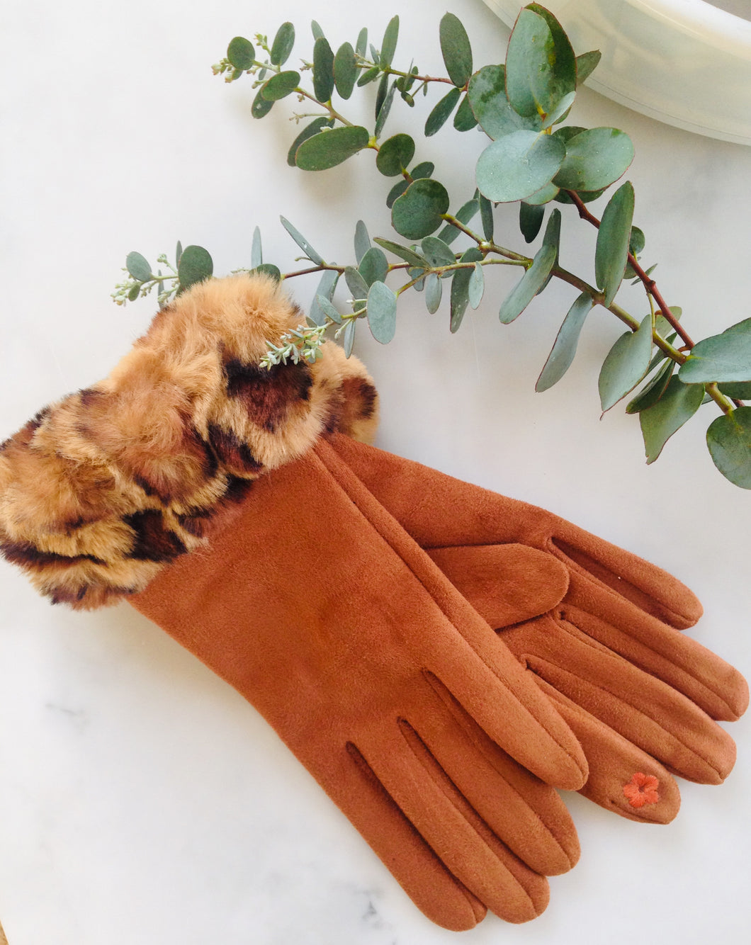 Tan Faux Suede Gloves